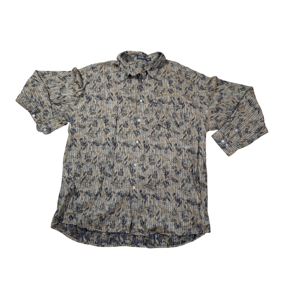 JHANE BARNES XL Button Up Shirt Abstract Leaf Print‎ Men's Long Sleeve